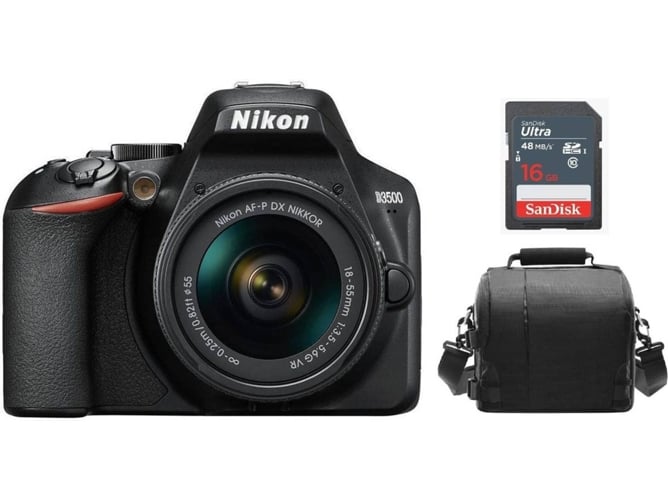 Kit Cámara Réflex NIKON D3500 AF-P 18-55mm F3.5-5.6G VR + Bolsa + 16 GB