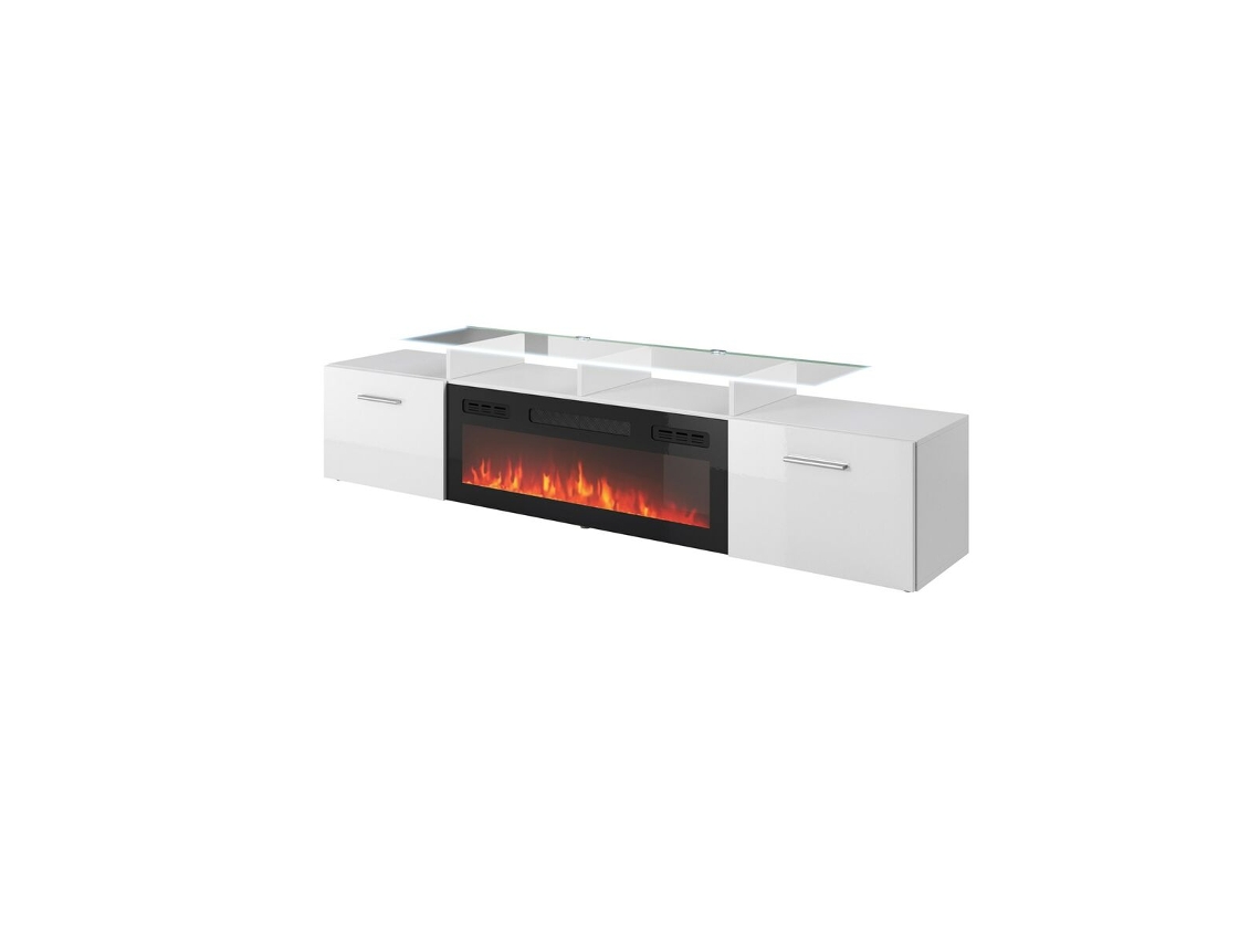 Mueble de TV CAMA MEBLE ROVAKOM BI/BI Blanco Transparente Laminado Plástico Madera MDF Aglomerado 190x48x37 cm