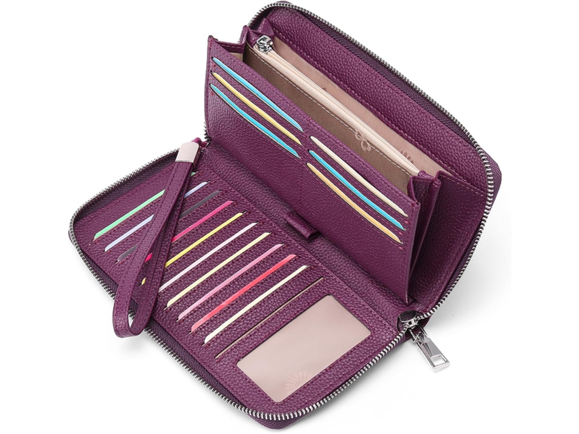 Cartera de mano larga morada para mujer Tommy01 con tarjetero multifuncional y pulsera