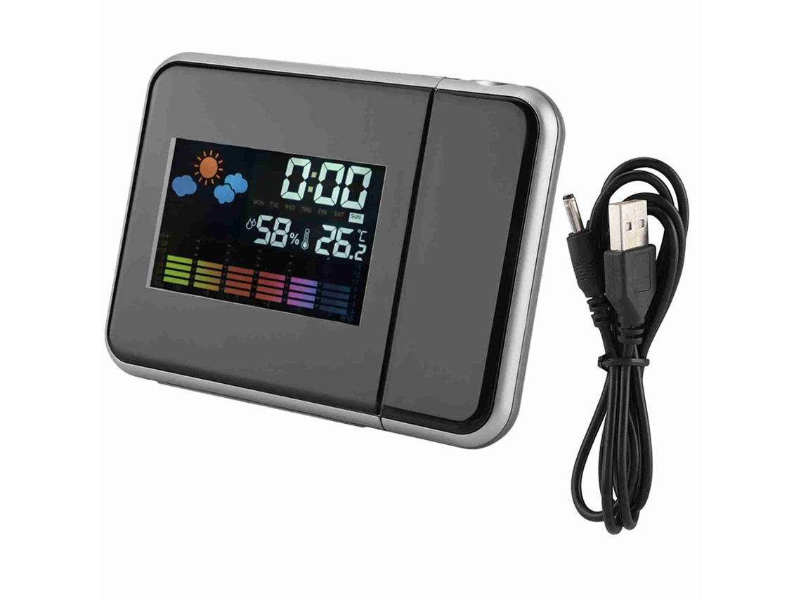 2026-proyector De Clima Led Digital Con Calendario, Humedad, Alarma Y Reloj Proyección Negro