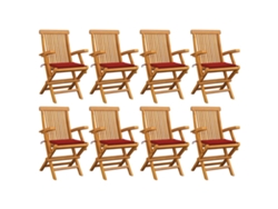 Sillas de jardín DKD Home Decor de 8 piezas con cojines rojos, teca maciza