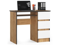 Escritorio De Ordenador Akord A6 Roble Craft 90 Cm Con Lado Derecho 3 Cajones Frente En Color Blanco 1 Estante 90x50x77 Cm