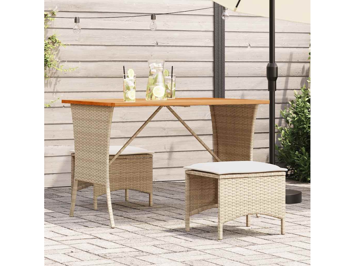 Set Comedor De Jardín 3 Uds | Mueble De Jardín Con Cojines Ratán Sintético Beige