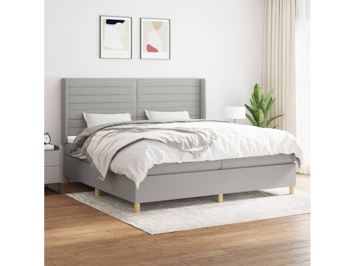 Cama Box Spring Con Colchón Tela Gris Claro 200x200 Cm