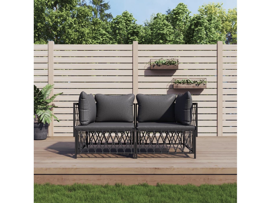 Juego Muebles De Jardín 2 Uds | Muebles Exteriores Y Cojines Acero Gris Antracita