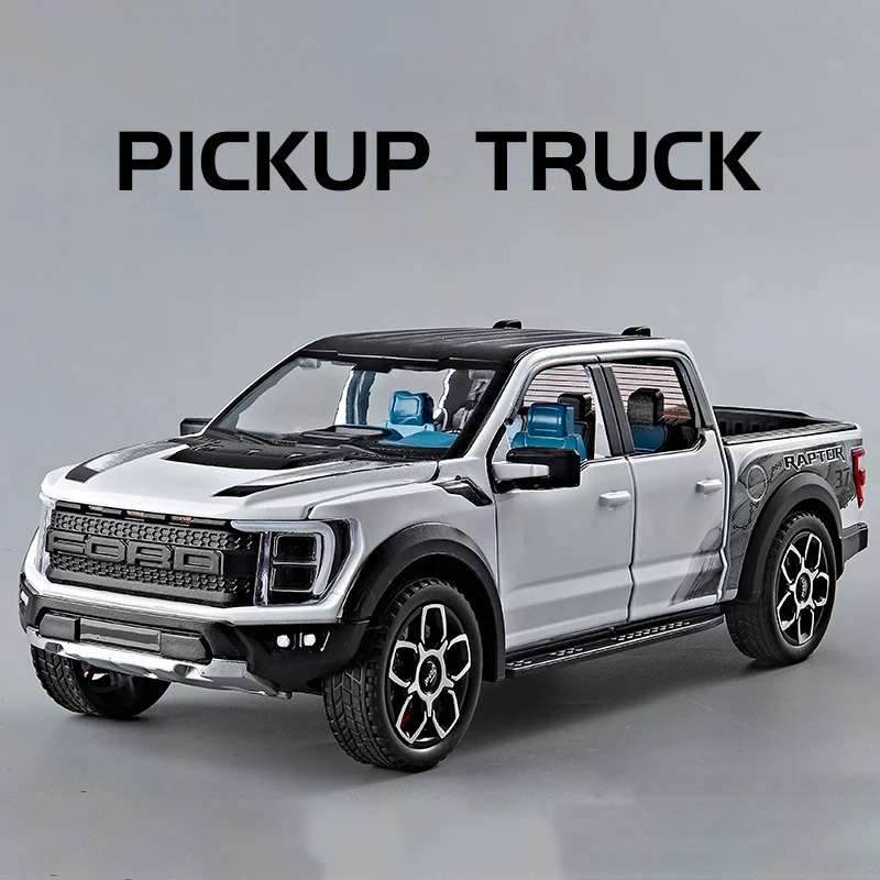 (blanco) Camioneta Raptor A Escala 1:20, Modelo De Metal Fundido A Presión Con Sonido Y Luz.