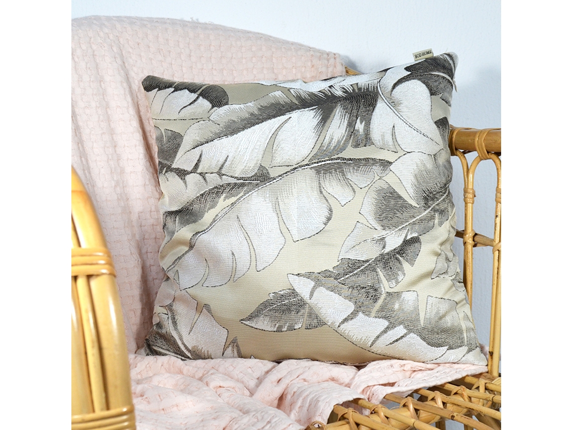 Funda De Almohada Bordada Con Hilo Dorado Hojas De Plátano BOD HOME