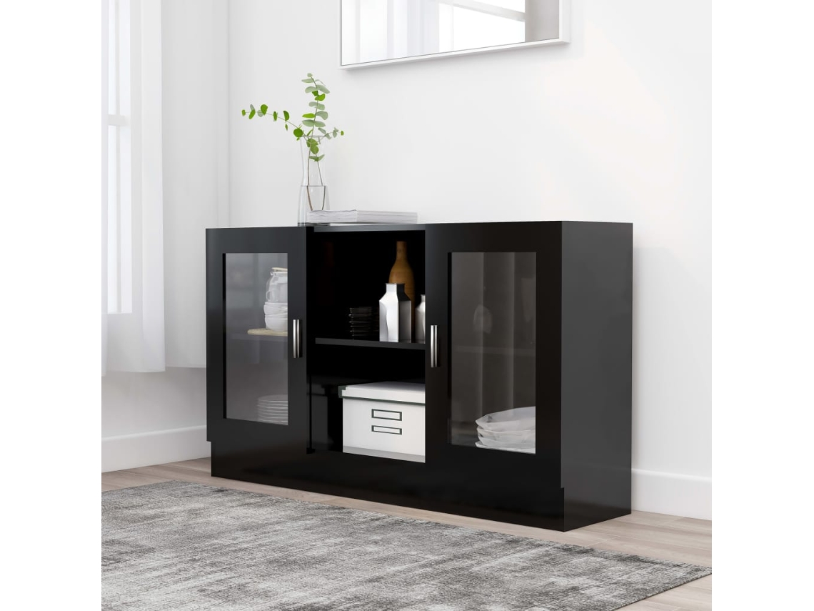 Vitrina De Madera Contrachapada Negro 120x30,5x70 Cm