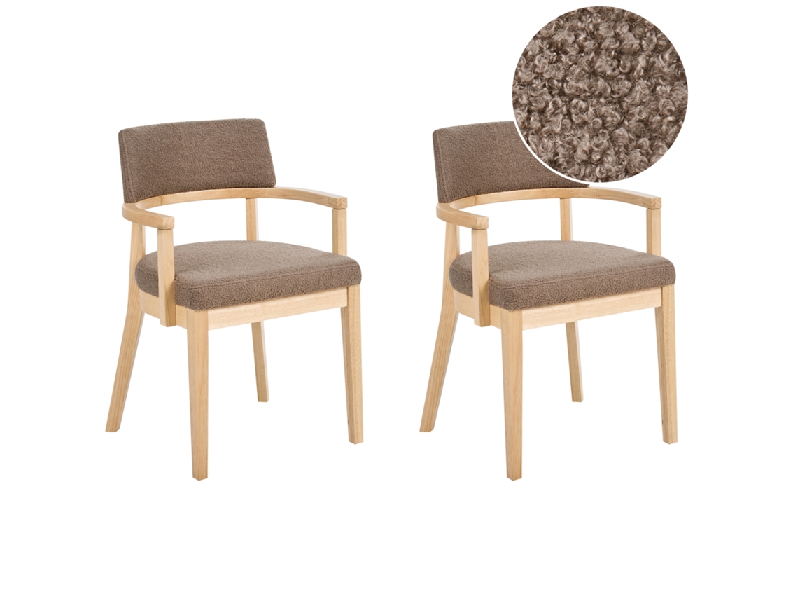 Conjunto De 2 Cadeiras De Refeição Com Apoios De Braços Beliani Dalbo De Bouclé Creme 59x56x82