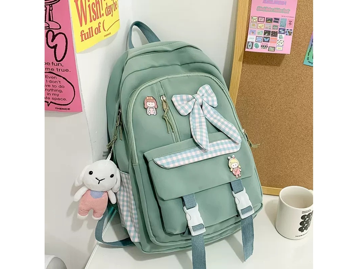 Mochila escolar con colgante de peluche, capacidad extra grande, verde, Hexinyigjly
