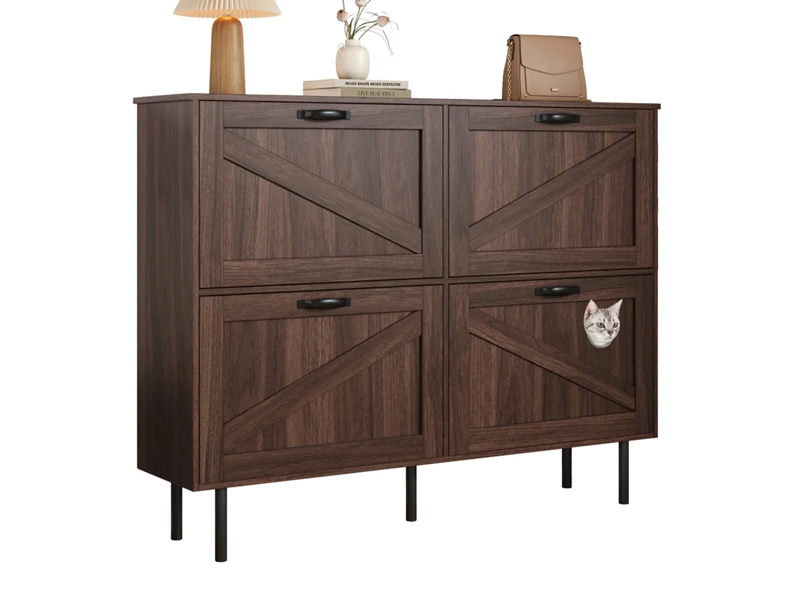 Zapatero Estrecho 3 Puertas - Estante Para Juguetes De Mascotas, Estante Para Zapatos, Para Pasillo - Nogal Natural