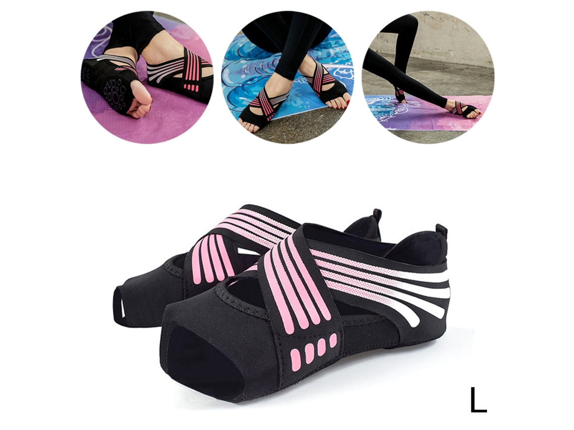 Meias De Yoga Feminino Dedos Separados Sapatos Pilates Fitness Com Tirantes Cruzados Anti-derrapante Indoor