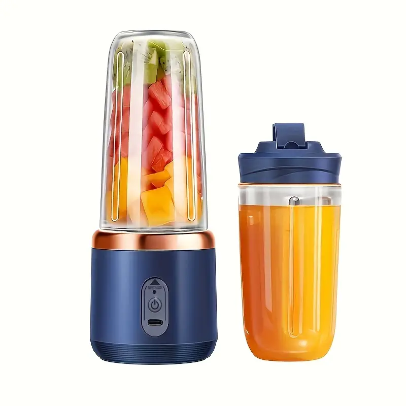 Exprimidor portátil de frutas con capacidad para dos tazas, recargable por USB, fácil de limpiar, extrae el jugo rápidamente. Mdug (azul)