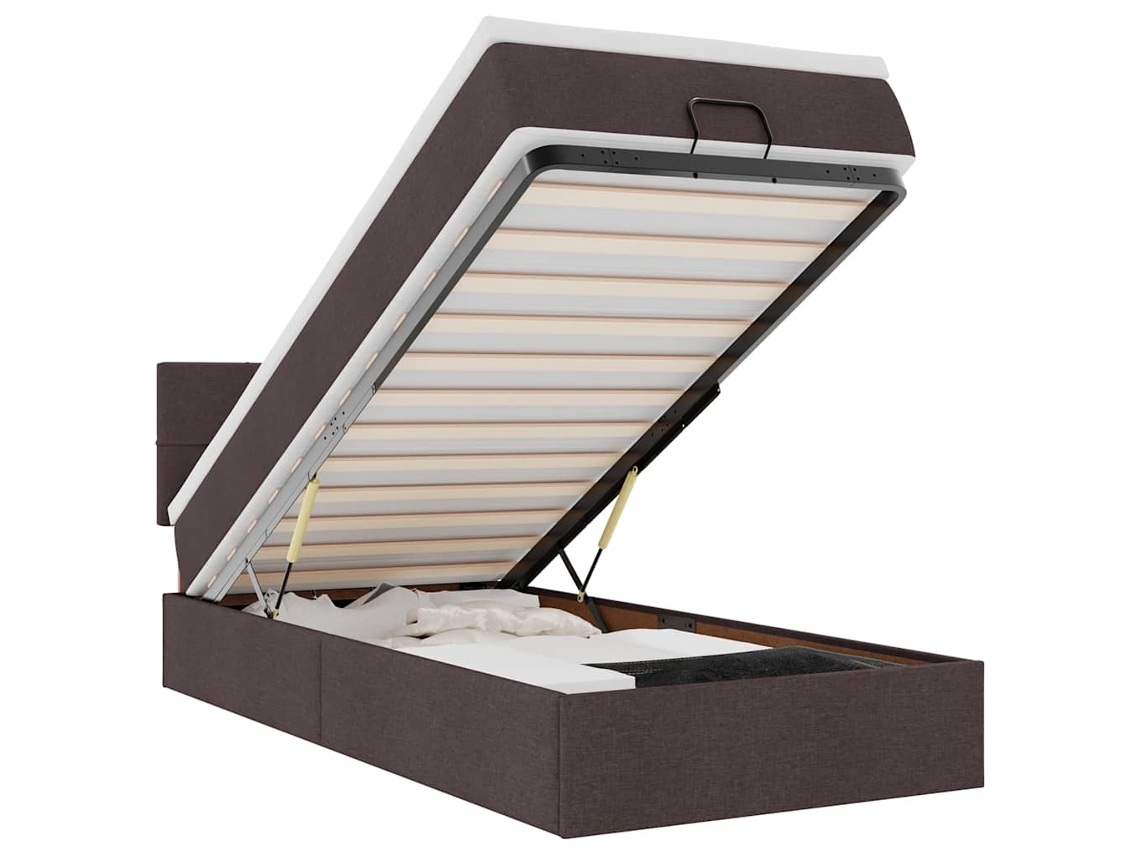Maison Exclusive - Cama Otomana Con Colchón Marrón Oscuro 100x200 Cm Tela