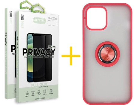 Kit Carcasa y Protector Cristal 2X Privacy Iphone 12 Mini Accetel Gel Bumper Rojo