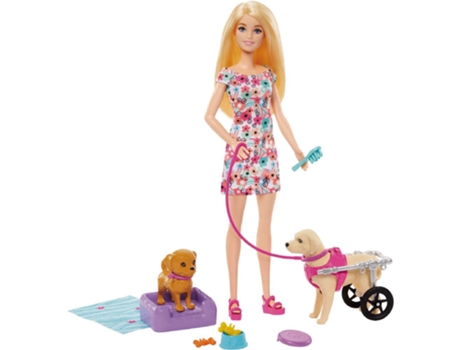 Muñeca BARBIE pasea a perro enfermo