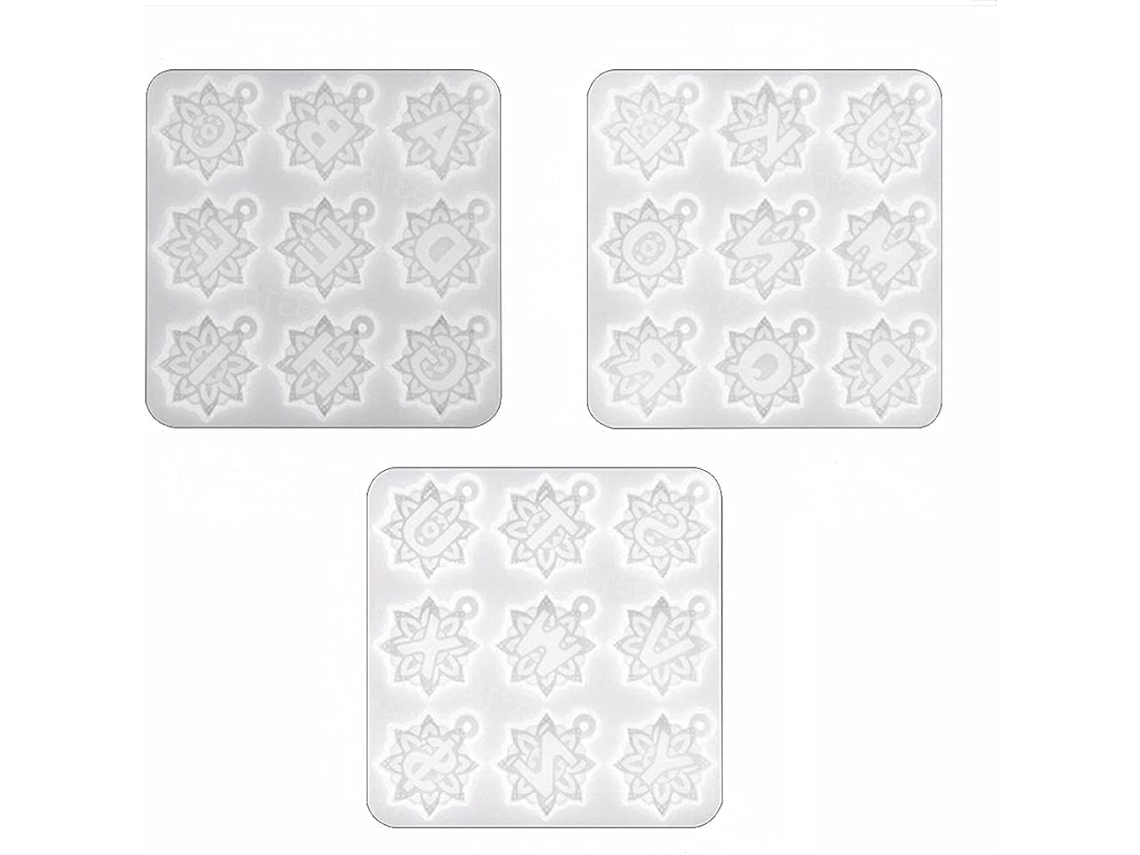 Juego De 3 Moldes De Resina Epoxi Con 26 Letras Para Llaveros E Imanes.