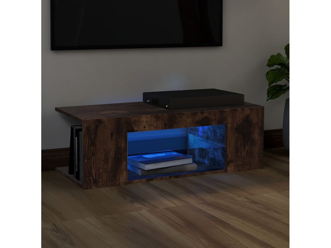 Estantería/Mueble de TV con luces Led 90X39X30 Cm Color Roble Ahumado