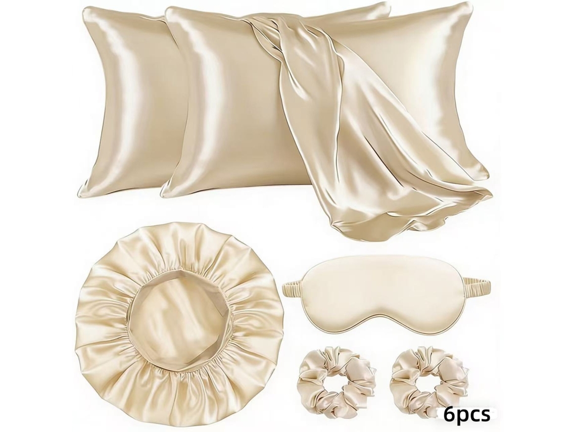 2pack Fundas De Almohada De Seda Imitación Eifson Con Antifaz Y Gomas Pelo 76x51cm (beige)