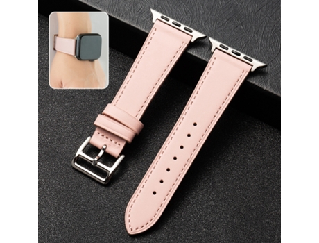 Correa de Cuero Vacuno para Apple Watch Series 9, 8 y 7 41mm / SE 3 y SE 2, 6 y SE y 5 y 4 40mm / 3 y 2 y 1 38mm (Rosa)