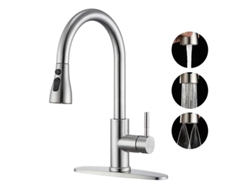 Grifo Eifson con rociador retráctil y base con 3 modos de rociado, para 1 o 3 orificios (cepillado)