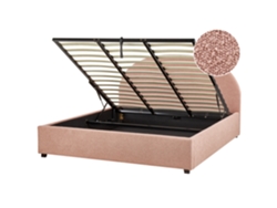 Cama con almacenaje BELIANI Vaucluse de Bouclé Rosa 194x214x112