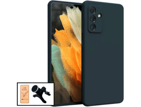 Kit Cristal Templado CeramicGlass Full Cover, Funda Silicona y Soporte Magnético de Coche Reforzado Samsung Galaxy M52 5G PHONECARE Negro