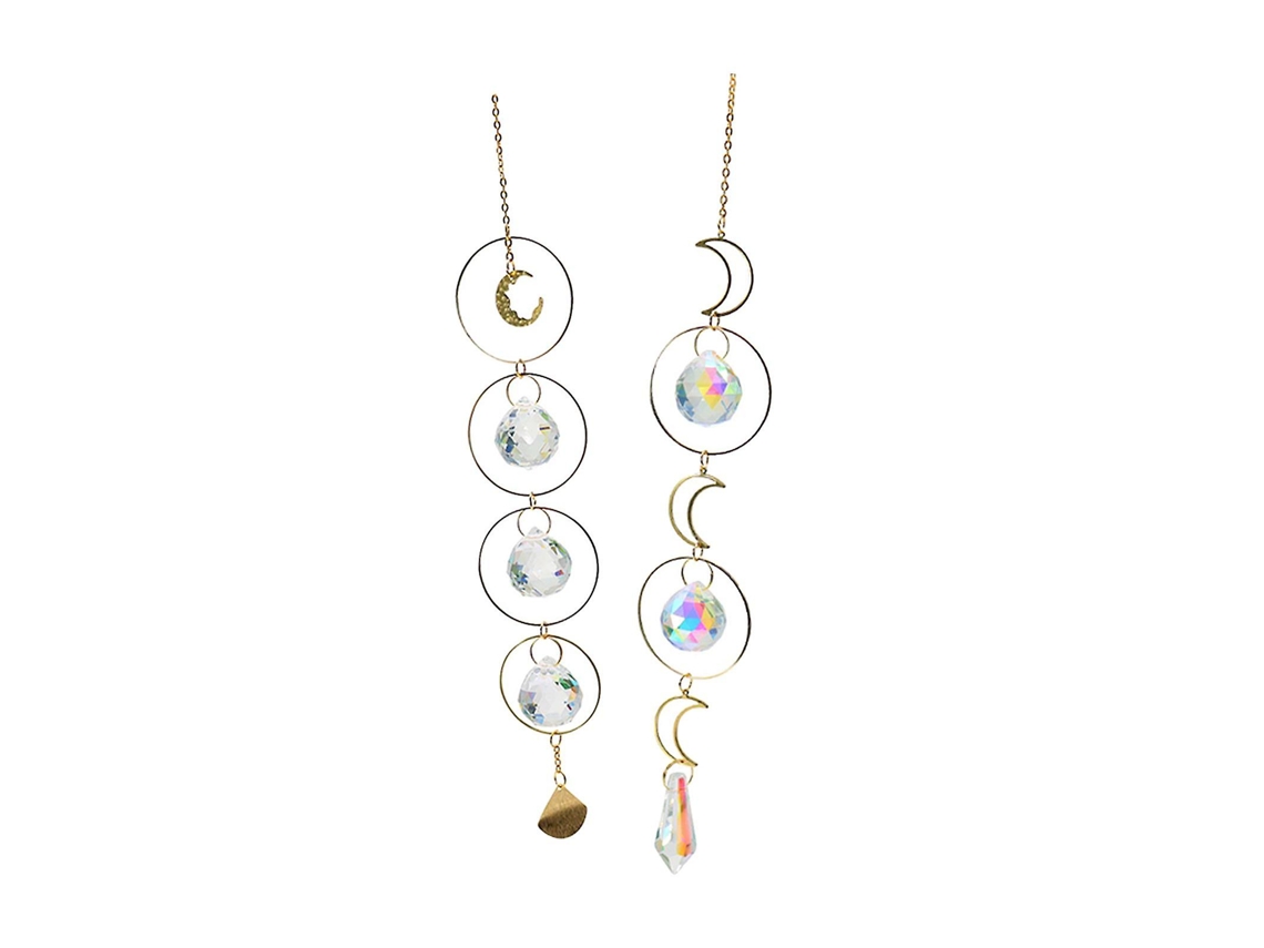 Conjunto de 2 colgantes Feng Shui con forma de bola de cristal prismática con un arcoíris.