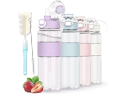 Botella De Agua Con Pajita, Botella Deportiva De 1,1l Con Cepillo Y Adhesivo Rosewell (pbs Morado)