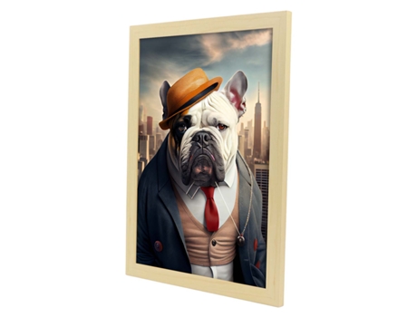 NACNIC Lámina Bulldog Inglés Confiado En Estilo Fotografía A Todo Color Divertidas Ilustraciones Realistas De Animales Con Ropa Humana A3 Marco Neg...