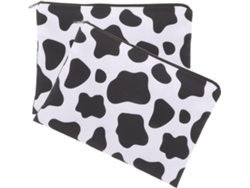 Neceser De Maquillaje De 2 Piezas Con Estampado De Vaca, Pequeño, Portátil, Con Cierre De Cremallera Para Mujer.