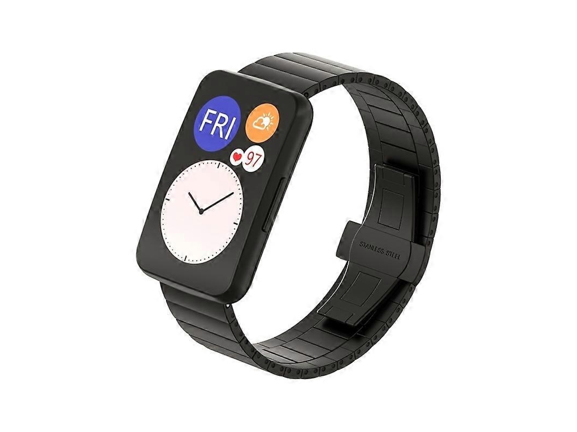 Pulsera metálica con cierre de bambú para Huawei Watch Fit (negra)