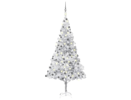 Árbol de Navidad preiluminado VIDAXL con luces y bolas plateado (240 cm)