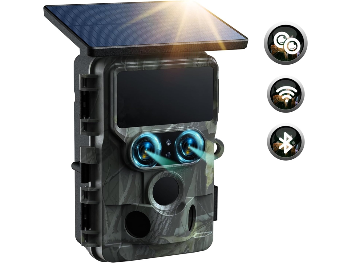 Cámara de caza solar Ikikso, visión nocturna Starlight, lente dual, 60 MP, 4K, 30 FPS, Wi-Fi (gris)