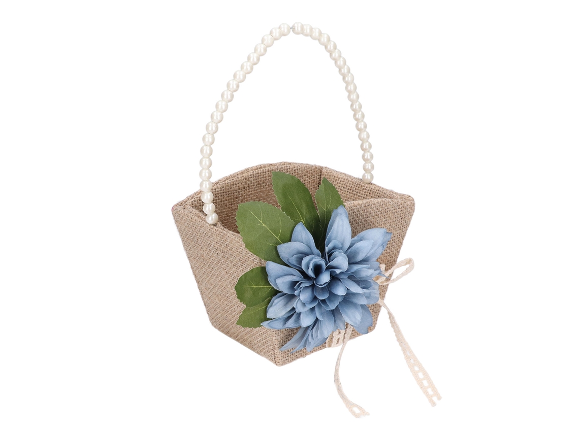 Cesta De Lino Estilo Retro Para Niña De Las Flores Con Asa De Perlas, Ligera Y Portátil Para Bodas.