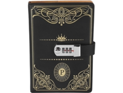 Cuaderno A5 con cerradura de combinación, negro y dorado, estilo retro, 300 páginas, papel rayado liso, CHABERLU