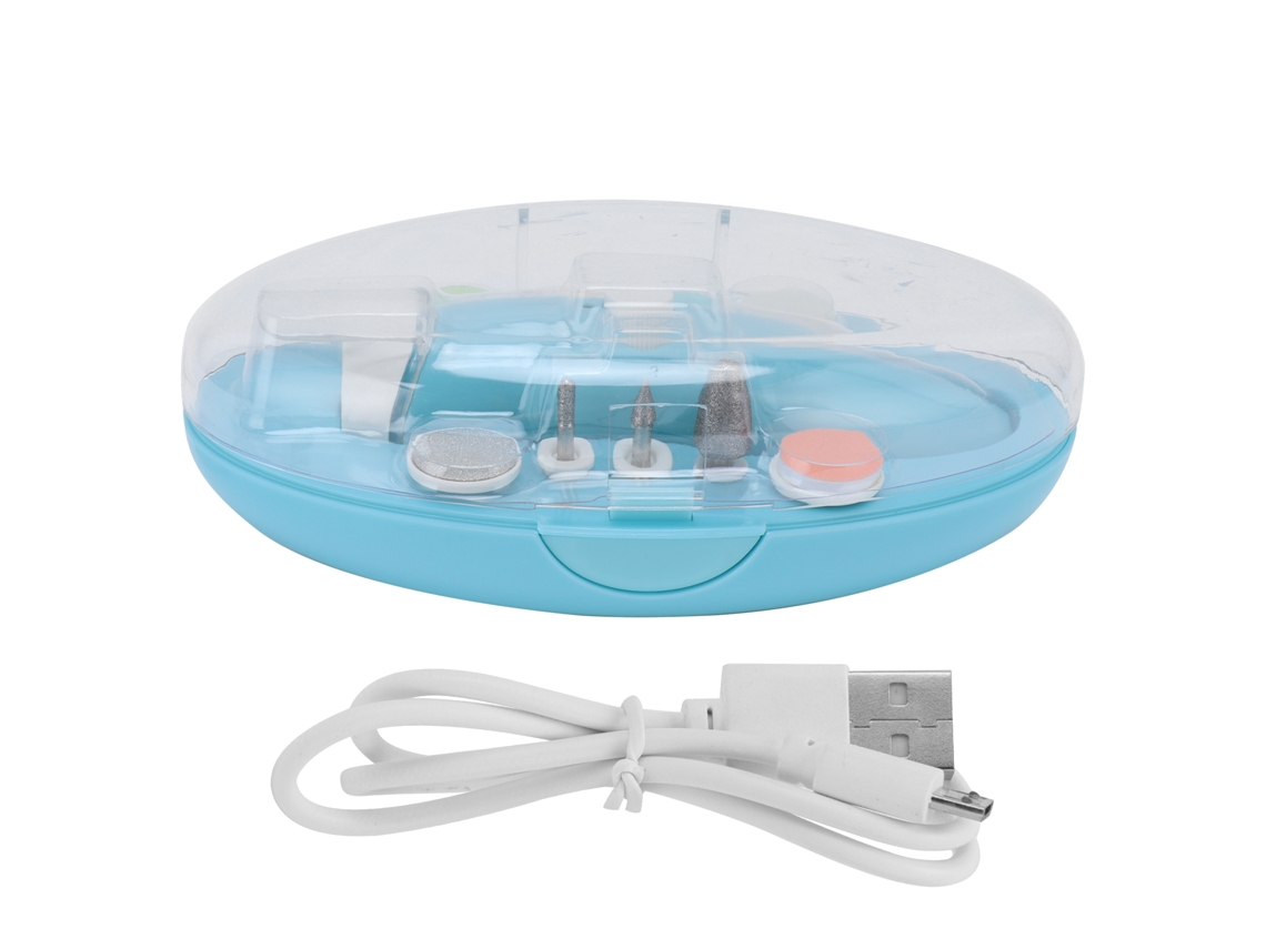 Kit De Lima De Uñas Eléctrica Para Bebés Con 6 Cabezales Para Niños Pequeños - Azul Claro