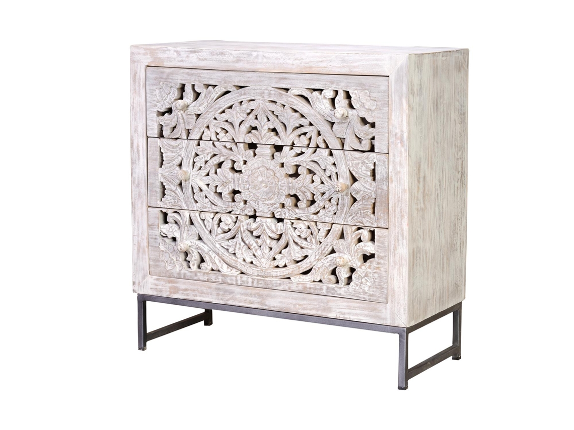 Aparador madera de mango y patas de metal blanco envejecido Blanco.GINER Y COLOMER 81x35x80