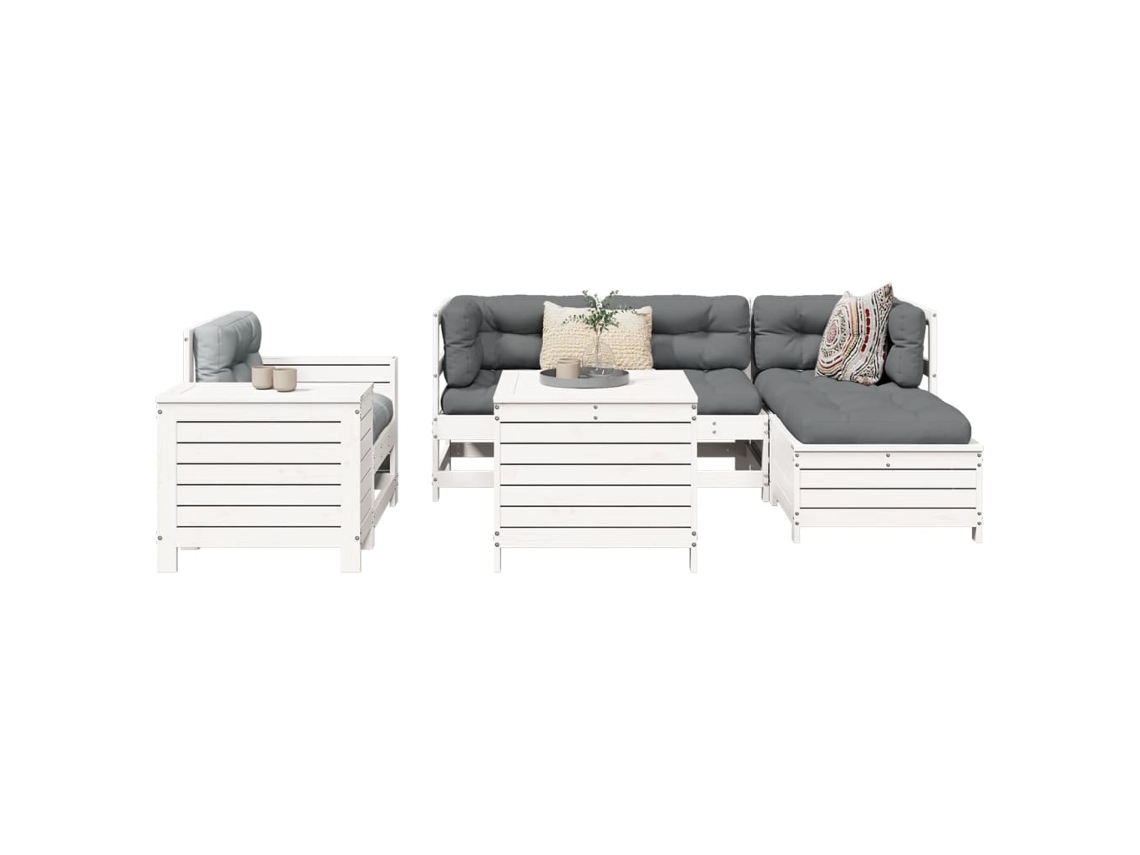 Conjunto de sofás de jardín de 7 piezas en pino macizo y blanco DKD Home Decor