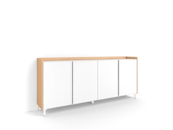 Aparador Para Salón, 207x35x91cm, 4 Puertas, Diseño Industrial, Blanco Y Roble Soft
