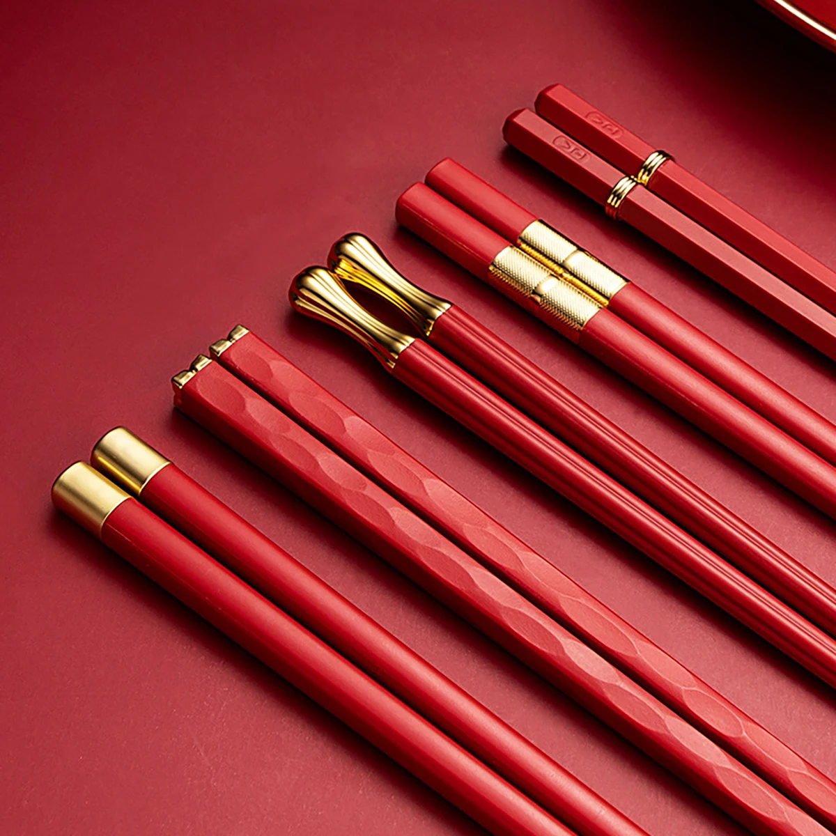 (oro Rojo) 5 Pares De Cuchillos Reutilizables De Estilo Japonés, Fabricados En Metal, Adecuados Para Uso En La Cocina China Y Coreana.