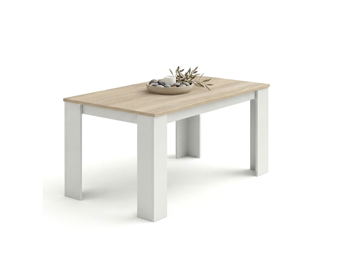 Mesa de comedor fija 140x80 cm Naya Blanco Artik (Blanco Mate) - Roble Canadian 140 x 75 x 80 cm