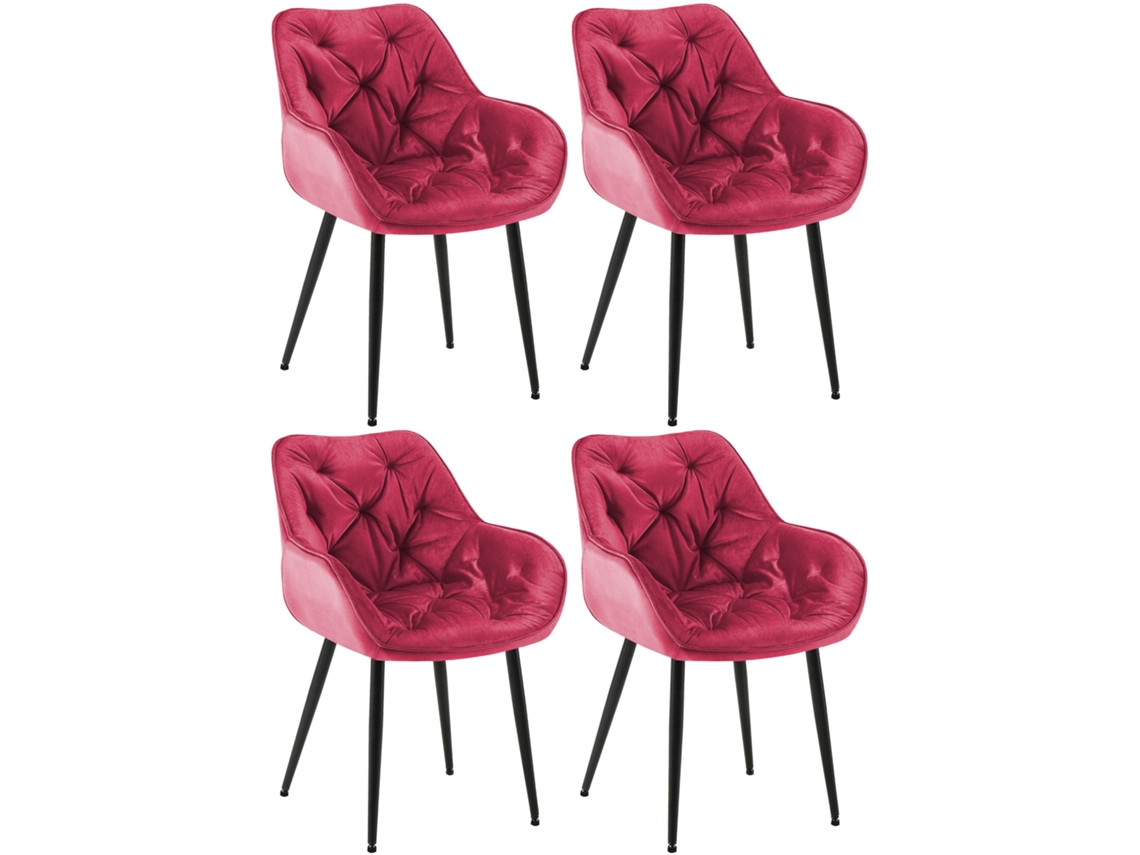 Juego de 4 sillas Tanna de terciopelo rojo CLP