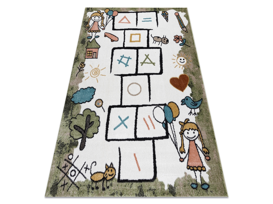 Alfombra Fun Hop Para Niños, Rayuela, Animales Verde (80 x 150 cm)