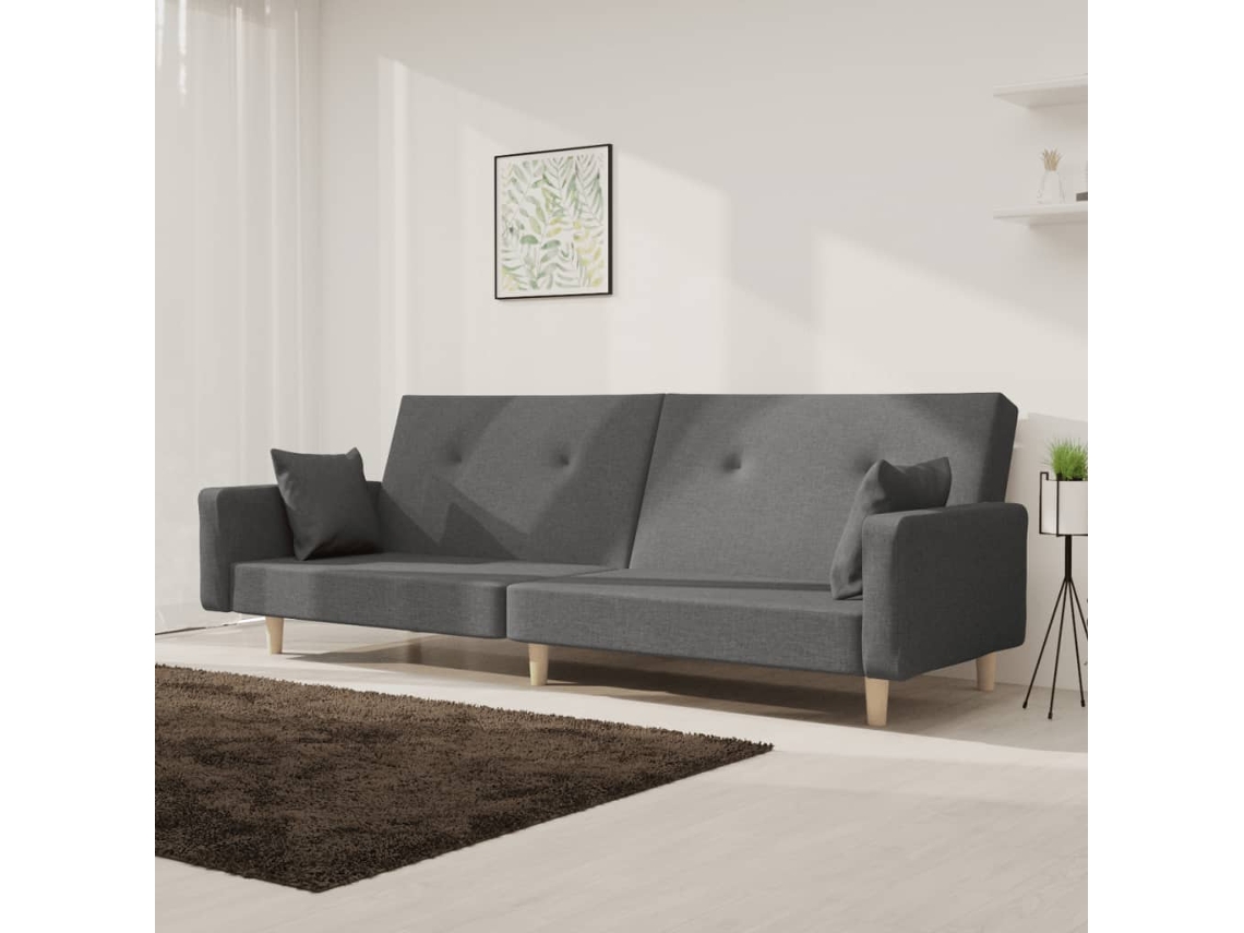 Sofá Cama De 2 Plazas Con Dos Almohadas Tela Gris Claro