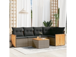 Conjunto de sofá de jardín de 6 piezas con cojines de mimbre gris, Dkd Home Decor