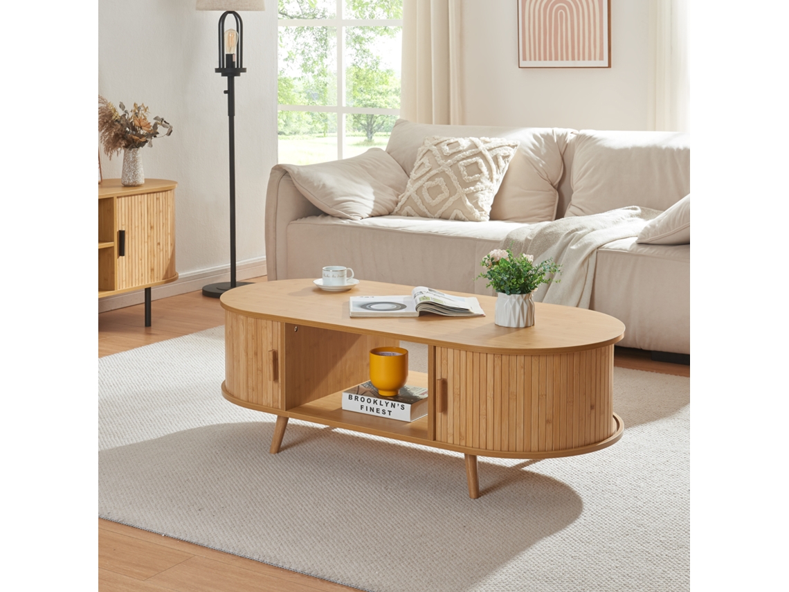 Mesa de centro Nordkapp con estantes MDF bambú [EN.CASA]