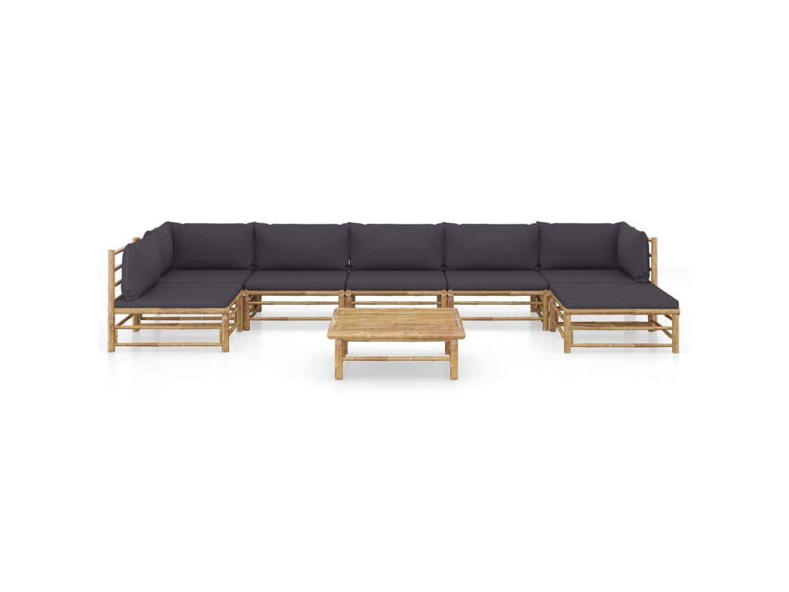 Maison Exclusive - Set De Muebles De Jardín 8 Piezas Bambú Con Cojines Gris Oscuro