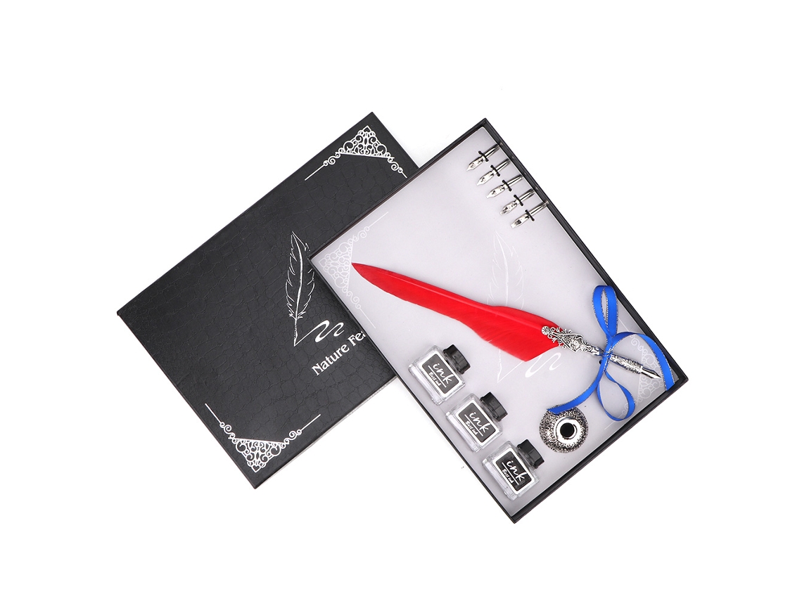 8pcs Set Pluma De Pena Retro Para Caligrafía Con Tinta Caja Regalo (rojo) Materiales Escolares Artículos De Escritura Regalo De Cumpleaños