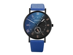 Reloj De Pulsera Para Hombre De Piel Sintética Con Números Romanos, Cuarzo Azul.